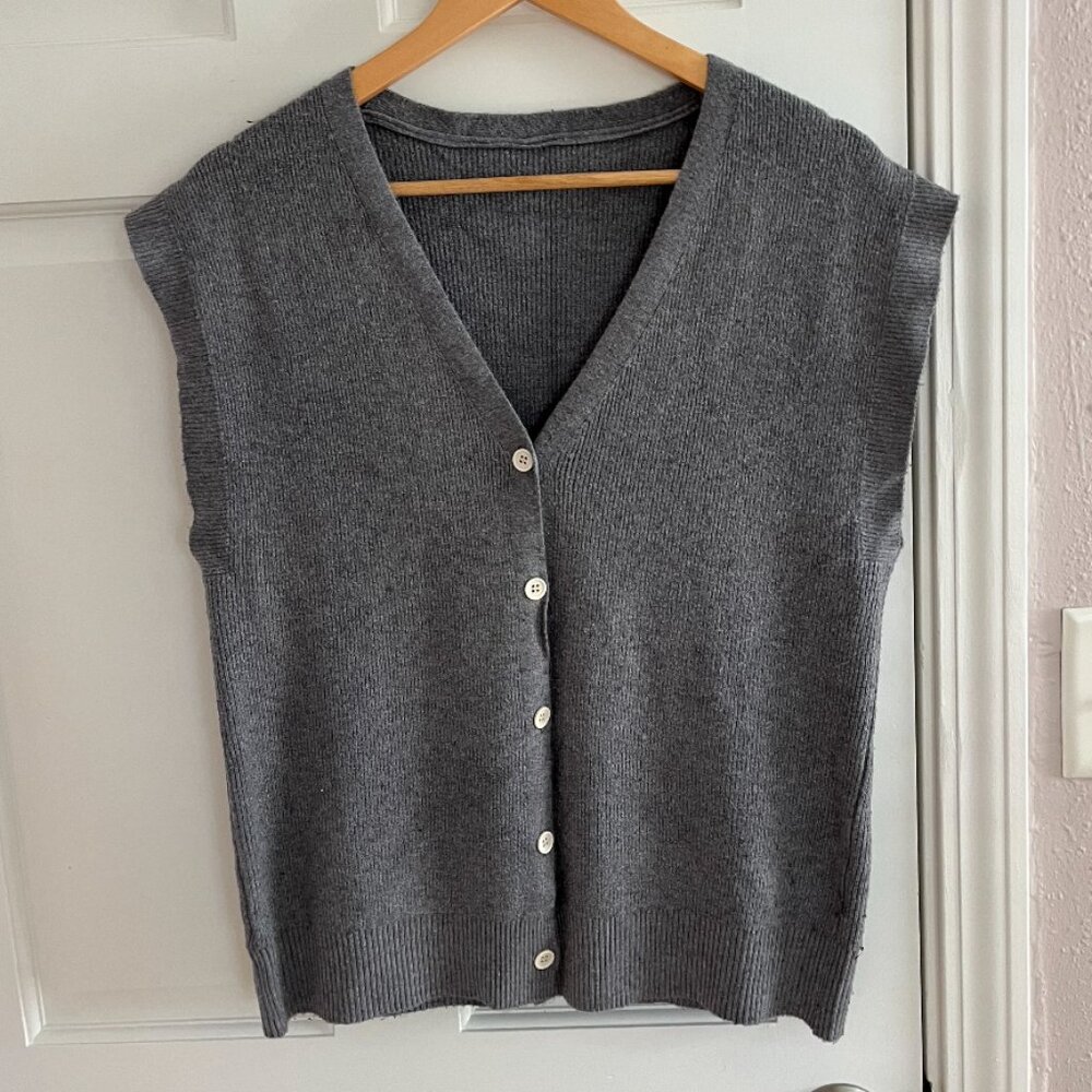 Charcoal Gray Sleeveless Button-Up Sweater Vest